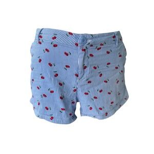 Vtg 80s BeBop Cherries Striped Blue White Chino Short 13 Retro Preppy Rockabilly